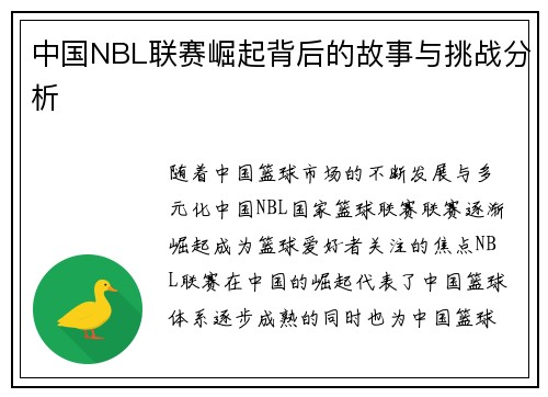 中国NBL联赛崛起背后的故事与挑战分析